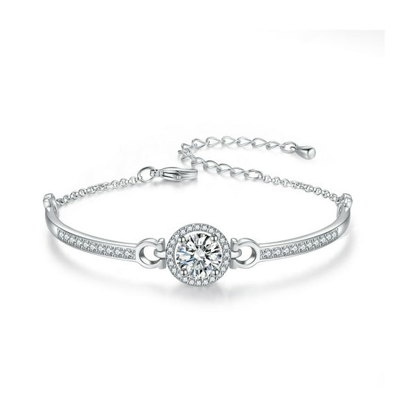 White Gold Plated Copper Bracelet for Women with 8MM AAAAA Zircon B-2019022001