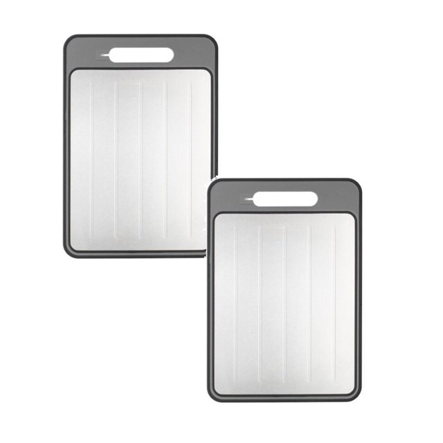 2PC Potato Fry Cutter 4 In 1 Defrosting Board Defrosting Tray Melt Defrosting Board 9.84 X 14.37 Inch Double Chopping Board With Grater Sharpener Fast Thaw Meat Food Kitchen Utility Tools Gray