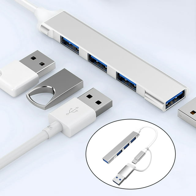 NARABB Mini USB Hub Extensions, 4 Port USB 3.0 Hub, 2.0 Hub, USB Adapter Station, Slim Portable Data Hub, USB Splitter Aluminum