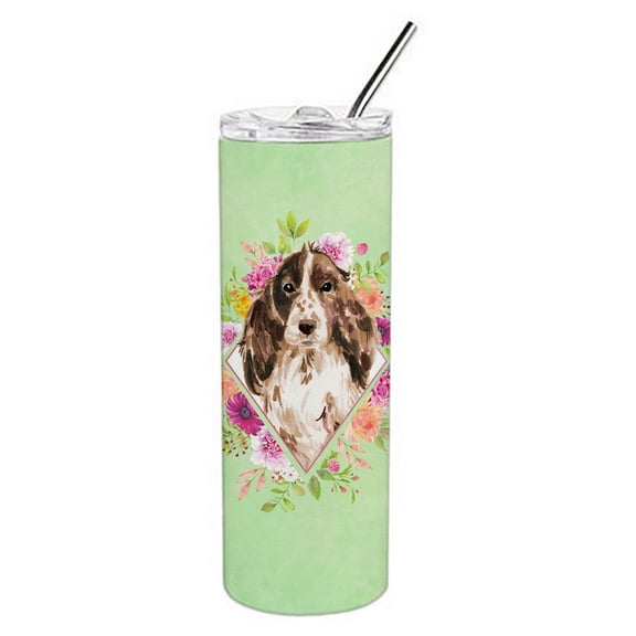 Carolines Treasures CK4412TBL20 Brown Parti Cocker Spaniel Green Flowers Stainless Steel 20 oz Skinny Tumbler 20 oz