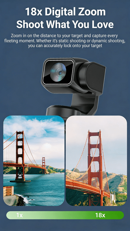 4K Pocket Gimbal Camera Handheld Stabilized Camcorder 64MP 330 ° Auto-Tracking Rotation 1.7-inch Touchscreen for Vlogging