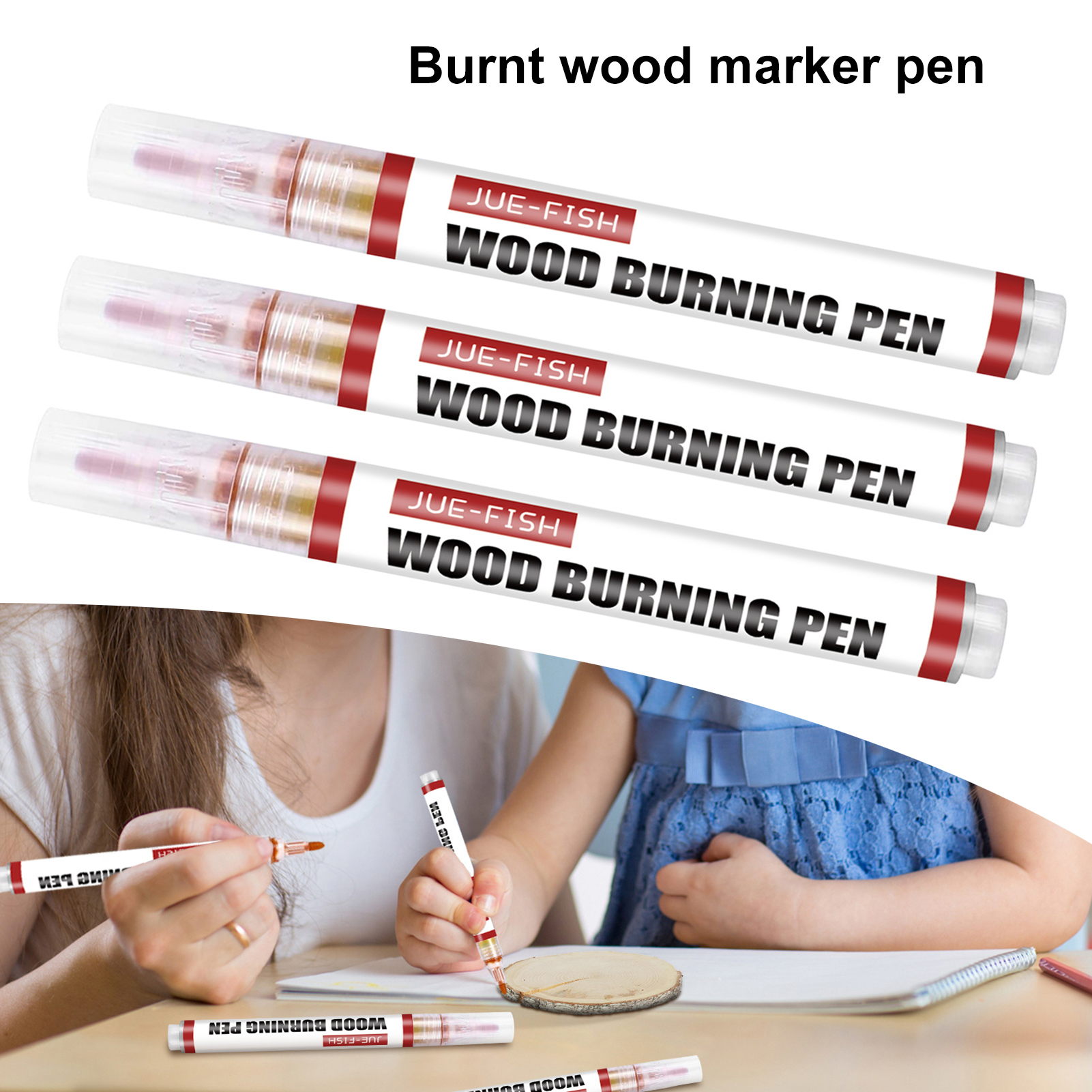 Wirlsweal 3Pcs/Set Wood Burning Marker Heat Activated Exquisite Workmanship  Fine Tip No Ink-Leakage Good Ink Uniformity Wood Painting Safe to Use  Pyrography Wood Burning Marker Pens Kit for Kids 