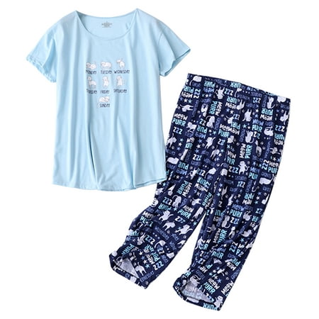 

Homgro Women s Capri Pajama Set Short Sleeve Pant Pj Sleepwear Soft Cotten Blend Two Piece Pattern Printed Elastic Waist Crew Neck Cute Loungewear Patterned5 3X-Large