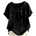 thumbnail image 6 of Conairie Linen Shirts For Women Solid Short Sleeve Regular Fit Crew Neck Button Shirt Comfortable Soft Work Tee Pullover Outfits Black L, 6 of 7