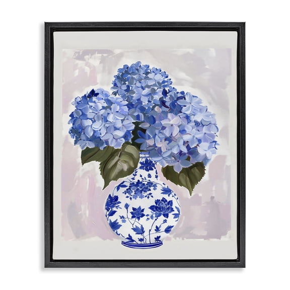 Stupell Industries Cottage Blue Hydrangea in Porcelain Vase Black Floating Frame Canvas Art, 17 x 21, by The Prints Vibe