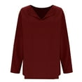 thumbnail image 5 of Scyoekwg Womens Fall Tops Long Sleeve Comfy Clothes for Women V-Neck Button Basic Tops Pullover Tops Trendy Dressy Casual Loose Solid Color Blouses(Wine,XL), 5 of 6