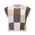 thumbnail image 3 of MESSUEN Short Sleeve Sweater for Women Checkered Sweater Cropped Sweater Short Sleeve Womens Tops Women’s Blouses Women's Blouses Dressy Casual Tops Women Khaki M, 3 of 7