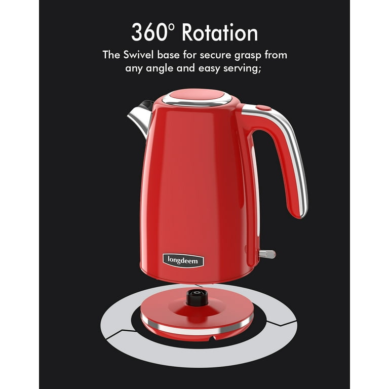 Electric Tea Kettles 1500W for Boiling Water, Longdeem Retro 1.7L Stainless  Steel Hot Water Boiler with Automatic Shut Off & Boil-Dry Protection, BPA  Free, Red 