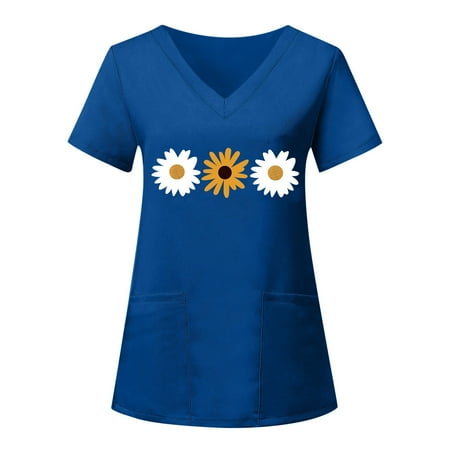

Women Scrubs Top Working Uniform Nurses Clothing Workwear T-Shirt Short Sleeve V-Neck Streetwear T-Shirt Soft Comfortable Everyday Tee