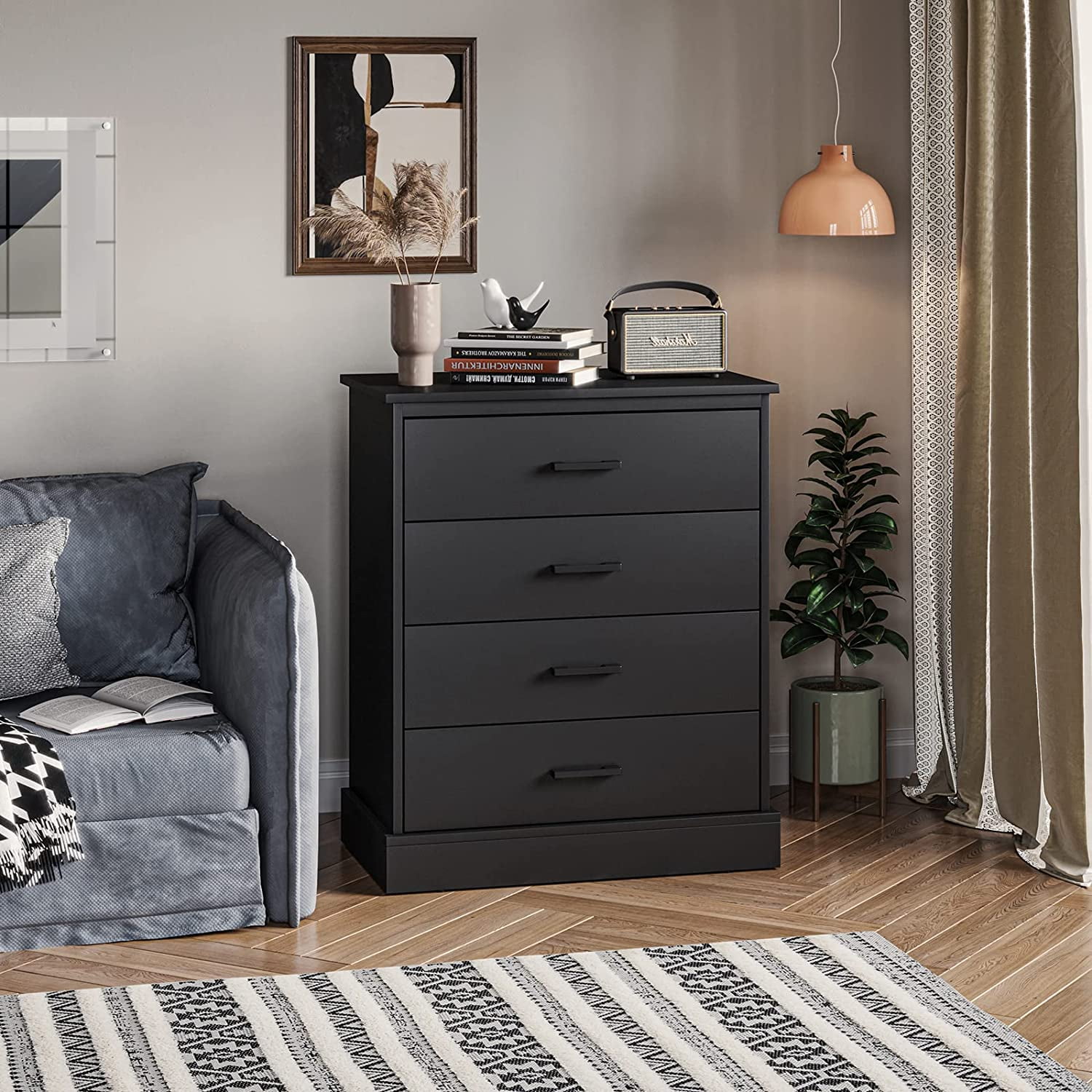 New 4 Drawer Chest Dresser Clothes Storage Bedroom Furniture wood Cabinet Black 