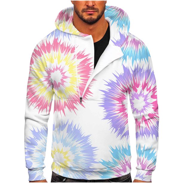 Sudadera para hombre Sudaderas de otoño Casual Sports Fitness Pullover Capucha Half-Zip Gradient Tie-Dye Print Odeerbi ODB-5