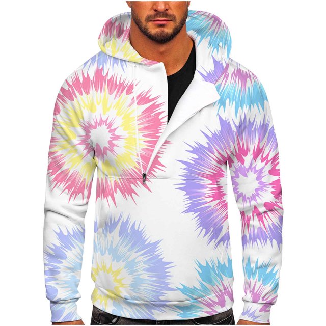 Sudadera para hombre Sudaderas de otoño Casual Sports Fitness Pullover Capucha Half-Zip Gradient Tie-Dye Print Odeerbi ODB-5