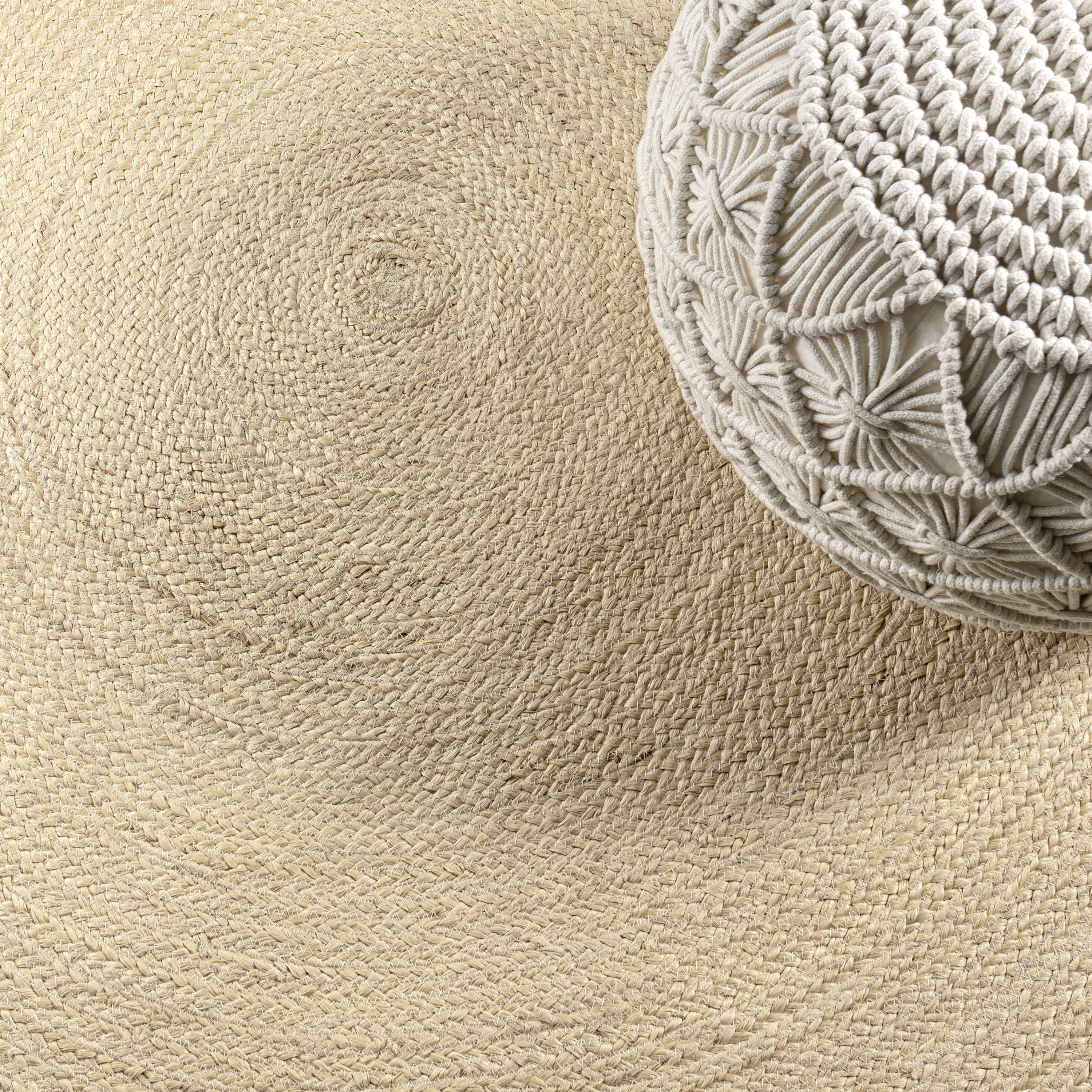 JONATHAN Y ANSA 4' Round Area Rug, Zara Braided Coastal Cottage Jute - Ivory, RNF116E-4R