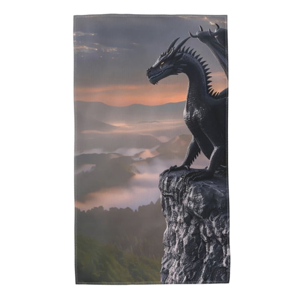 Fotbe Black Dragon Cliff Dawn Toalla Premium con Patrón, Toalla de Microfibra de Secado Rápido, Ligera y Altamente Absorbente (27.5x16in), Ideal para Uso Diario