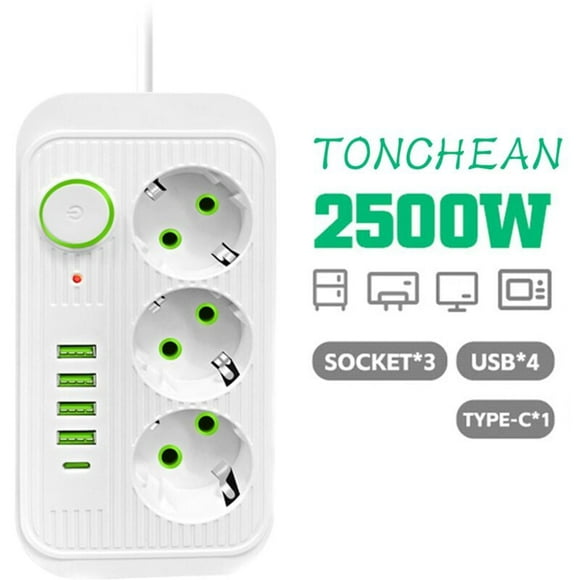 Barre d'Alimentation Murale 3 Prises et 4 USB avec 1 USB‐C, Électrique 8 en 1, Barre d'Alimentation pour la Maison et le Bureau Blanc
