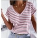 thumbnail image 1 of Blusa de manga corta a rayas, blusa de manga corta a rayas, blusa de manga corta con estampado de rayas, blusa informal con cuello en V, rendimiento potente, 1 of 5