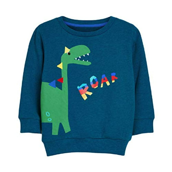 Quenny Boys Antumn and Winter Fleece Sweater,Knitted Round Neck Long-Sleeved Dinosaur Printed Sweater. 2T Blue
