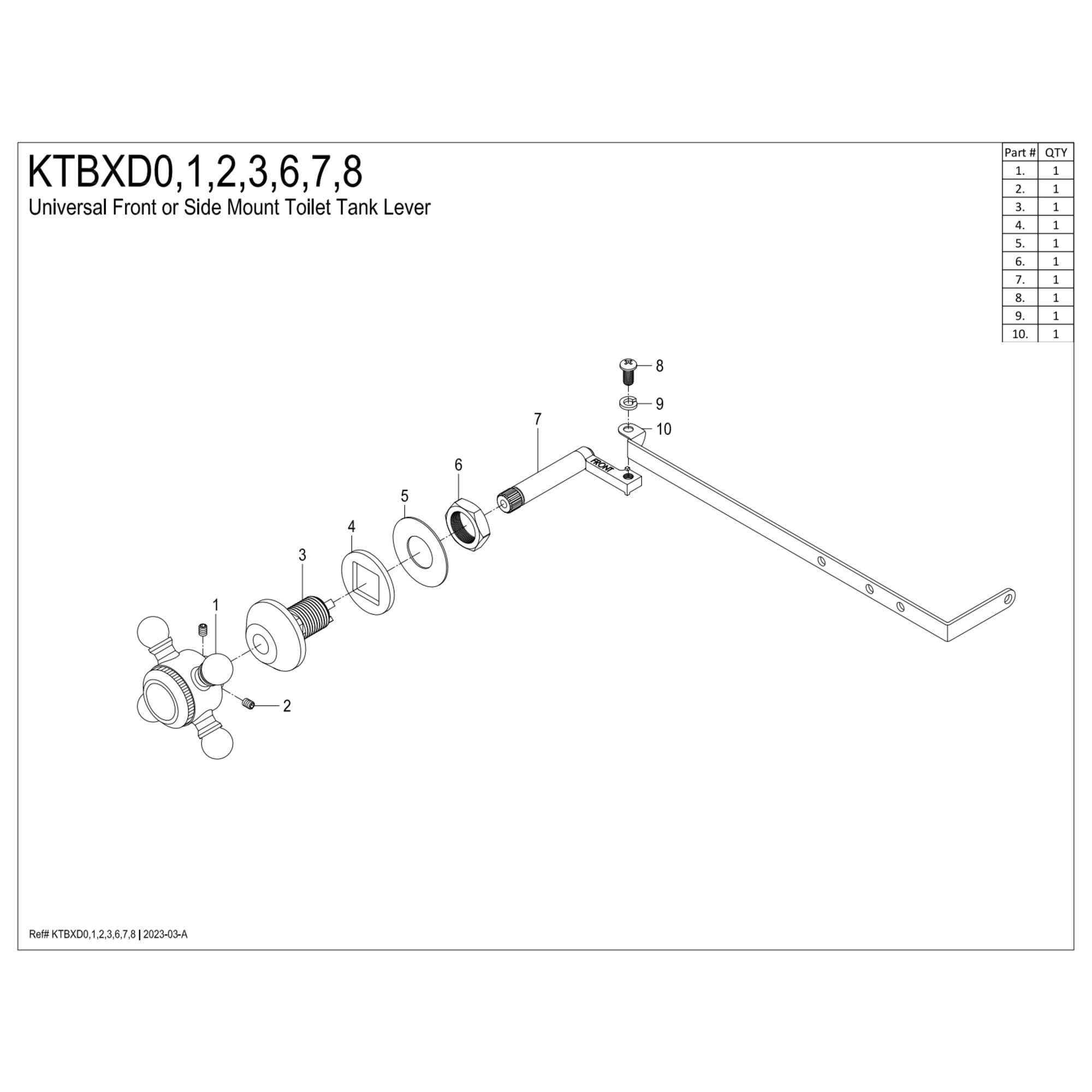 Kingston Brass KTBXD8 Buckingham Universal Front or Side Mount Toilet Tank Lever in Brushed Nickel
