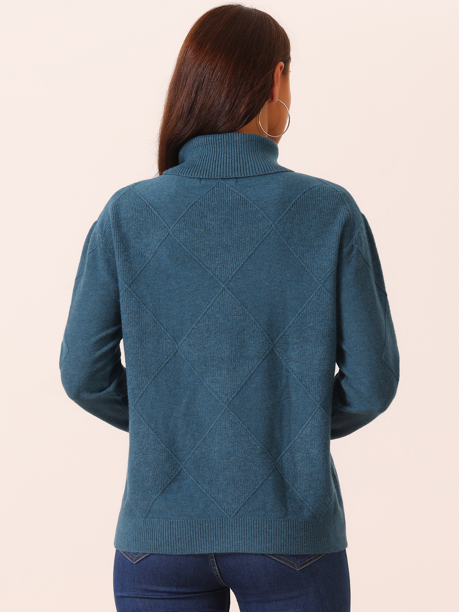 DARING DIVA Turtleneck Sweater Long Sleeve Knitted Pullover Basic S Deep Blue