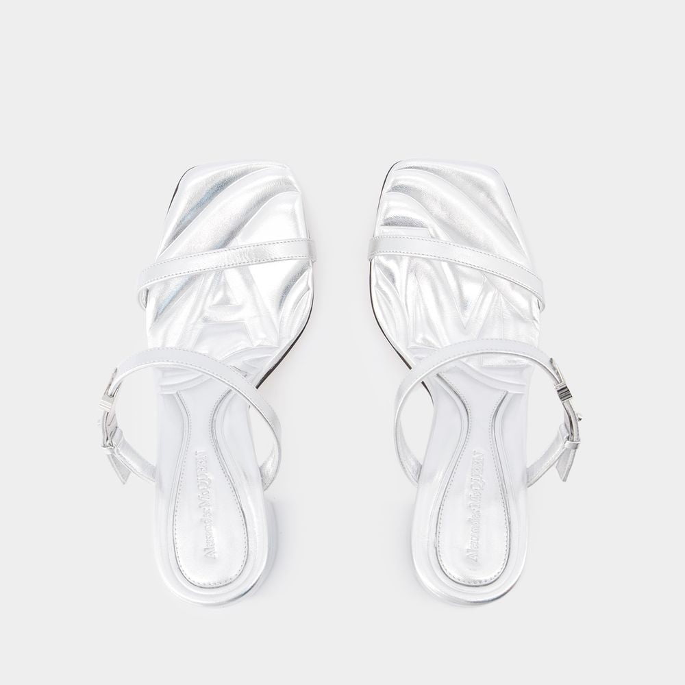 サンダル・ミュール Seal Heeled Sandals - Alexander McQueen - Leather - Silver Alexander Mcqueen Seal Heeled Sandals - Leather - Silver