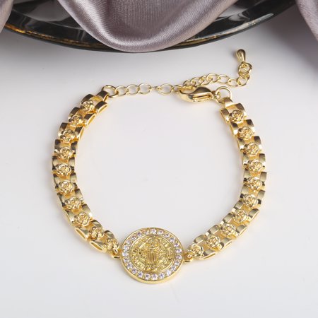 Lordluxury 14k Yellow Gold Rose Chain Bracelet 12 Models CZ Virgin Mary Bracelet Zircon Aircraft Bracelet