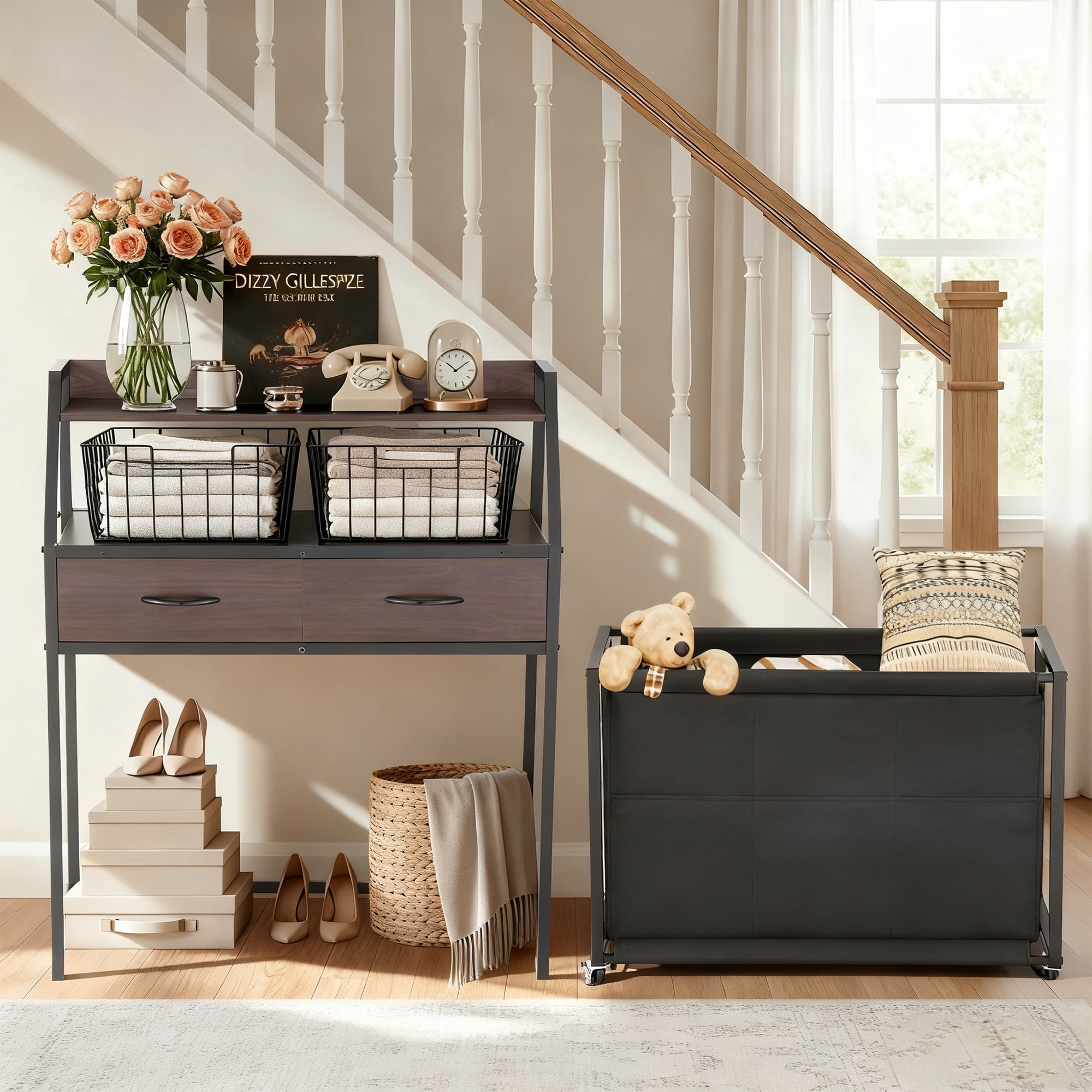 Laundry Hamper with Wheels, 3 Section Rolling Laundry Sorter with Solid Wood Drawers & Top Storage Shelf, Pull-Out Laundry Bags Organizer for Laundry Room, Bathroom, Bedroom, 120L