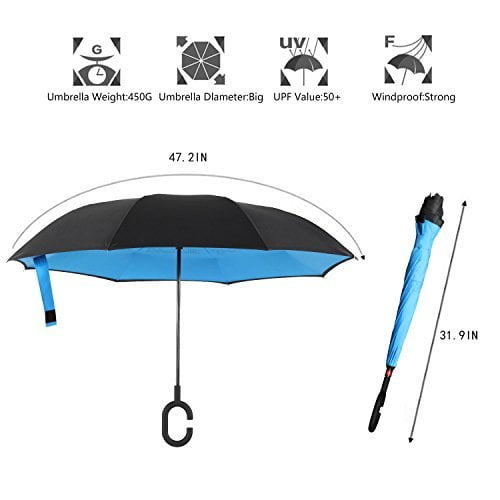 SLEPOPO Inverted Umbrella,Windproof UV Protection Big Straight Umbrella with C-Shaped Handle and Carrying Bag Animals Heads Double Layer Reverse
