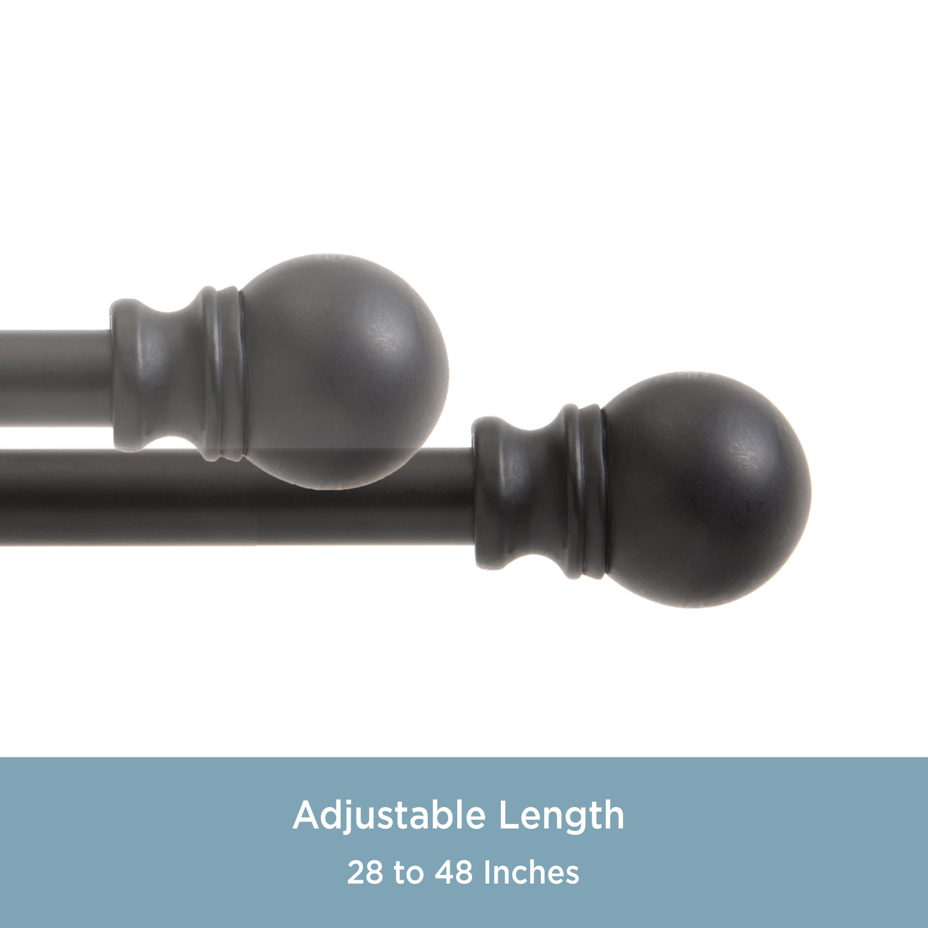 Kenney® Davenport 1/2" Petite Cafe Decorative Window Curtain Rod, 28-48", Matte Black