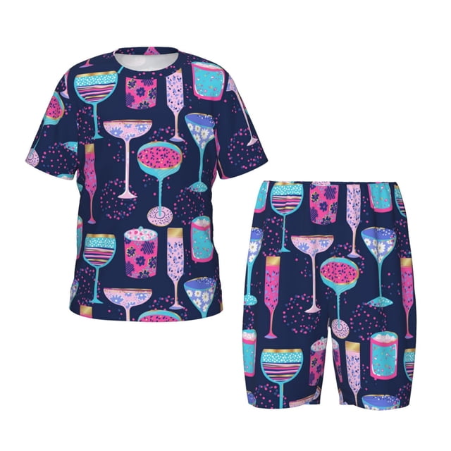 Balery Wine Glasses And Cocktails Conjunto de Pijama Infantil de Manga Corta con Estampado – Ropa de Dormir de Algodón Suave-Medium