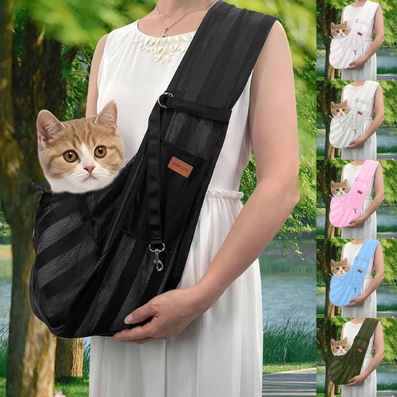 Lightweight Dog Cat Sling Carrier Breathable Foldable Travel Bag with Pocket Safety Buckle Outdoor Portable Pet Bag for Teddy Bichon Pomeranian Cats