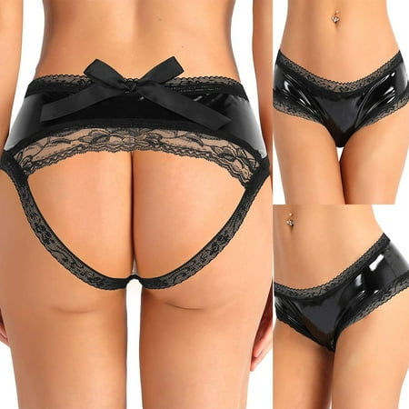 

MRULIC lingerie for women Plus Size Lingerie Leather Panties Women Lace Hollow Out Briefs Underwear Black + 4XL