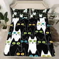 thumbnail image 2 of jejeloiu Abstract Cartoon Kitten Twin Sheet Sets,Colorful Cute Cat Twin Fitted Sheet,White Black Flat Sheet For Girls,Super Cozy Room Decor,3pcs, 2 of 7