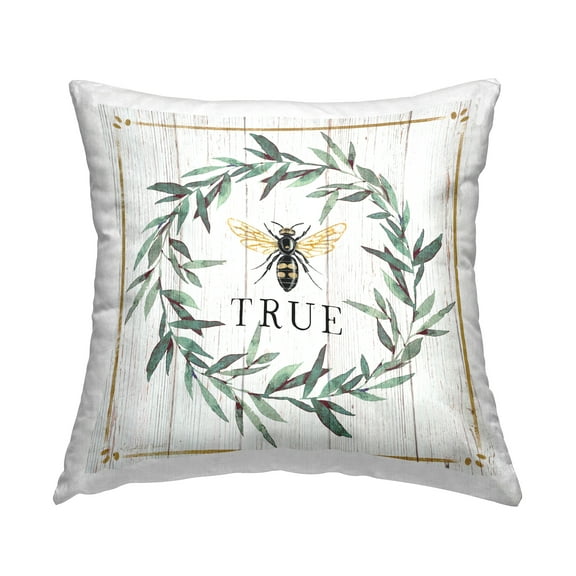 Stupell Industries Bee True Sentiment Country Floral Insect Pun Farmhouse Off-White,18 x 7 x 18 Decorative Pillows
