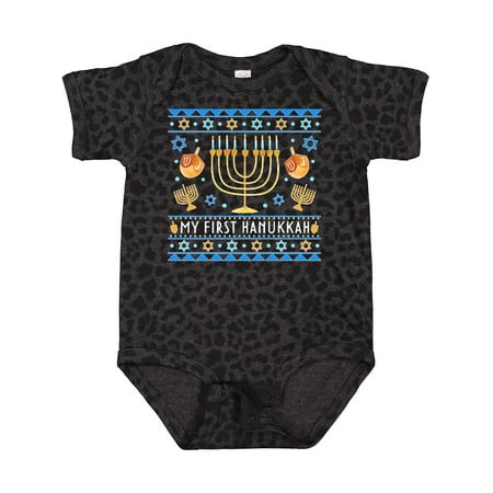 

Inktastic My 1st Hanukkah Sweater Style Design Menorah and Dreidels Gift Baby Boy or Baby Girl Bodysuit