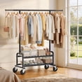 thumbnail image 5 of LZNIOZ 660 lbs Heavy Duty Clothes Rack Garment Rack with Wheels and 2 Mesh Shelves, 66"L×71"H×17"W, 5 of 11