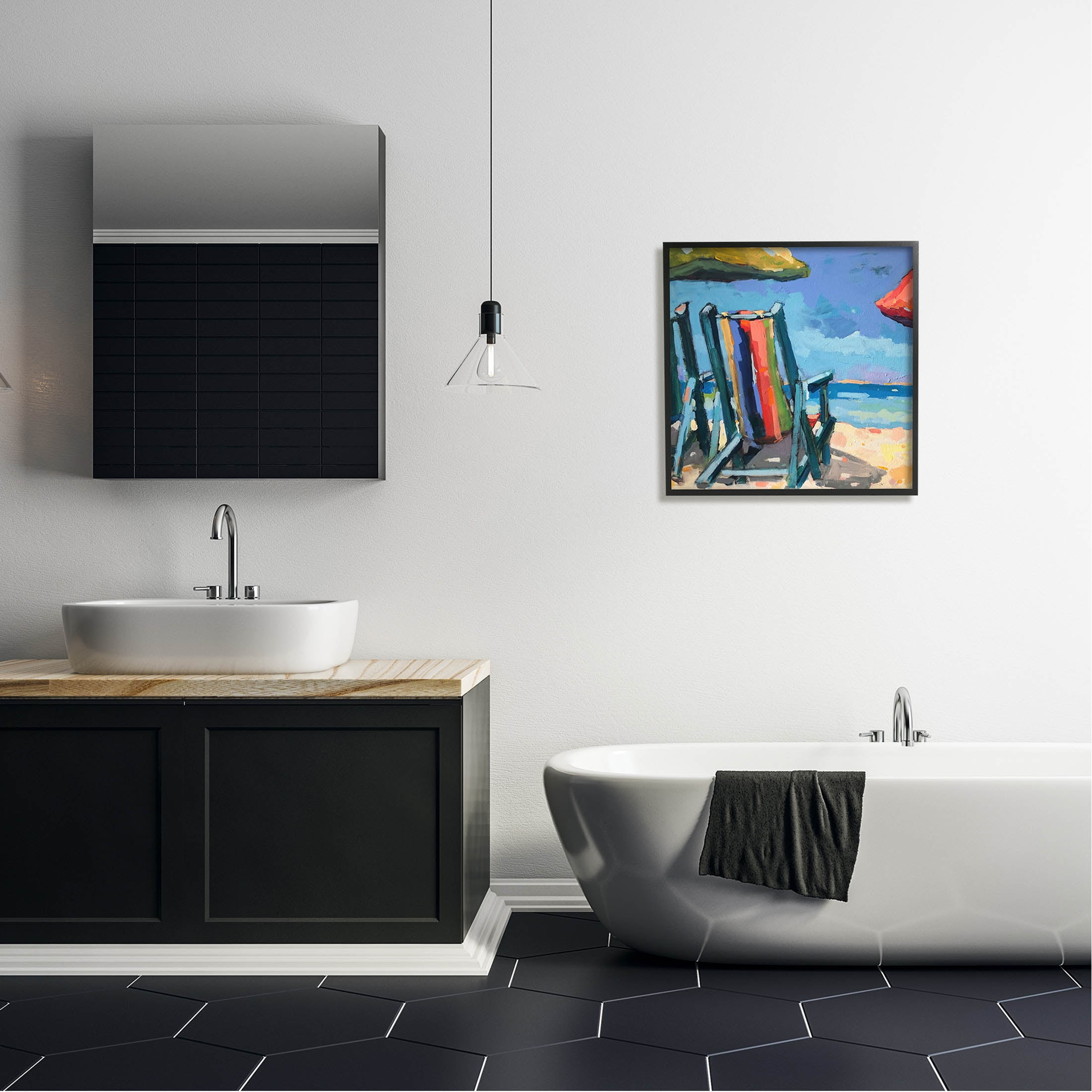 Stupell Industries Vivid Beach Chairs Shoreline Painting Black Framed Art Print Wall Art, Design by Page Pearson Railsback