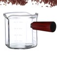 thumbnail image 1 of Taza medidora de espresso con mango de madera, taza medidora de vidrio con escala, vaso de chupito de espresso con boca en forma de V, accesorios de vidrio transparente para espresso, jarra para, 1 of 6