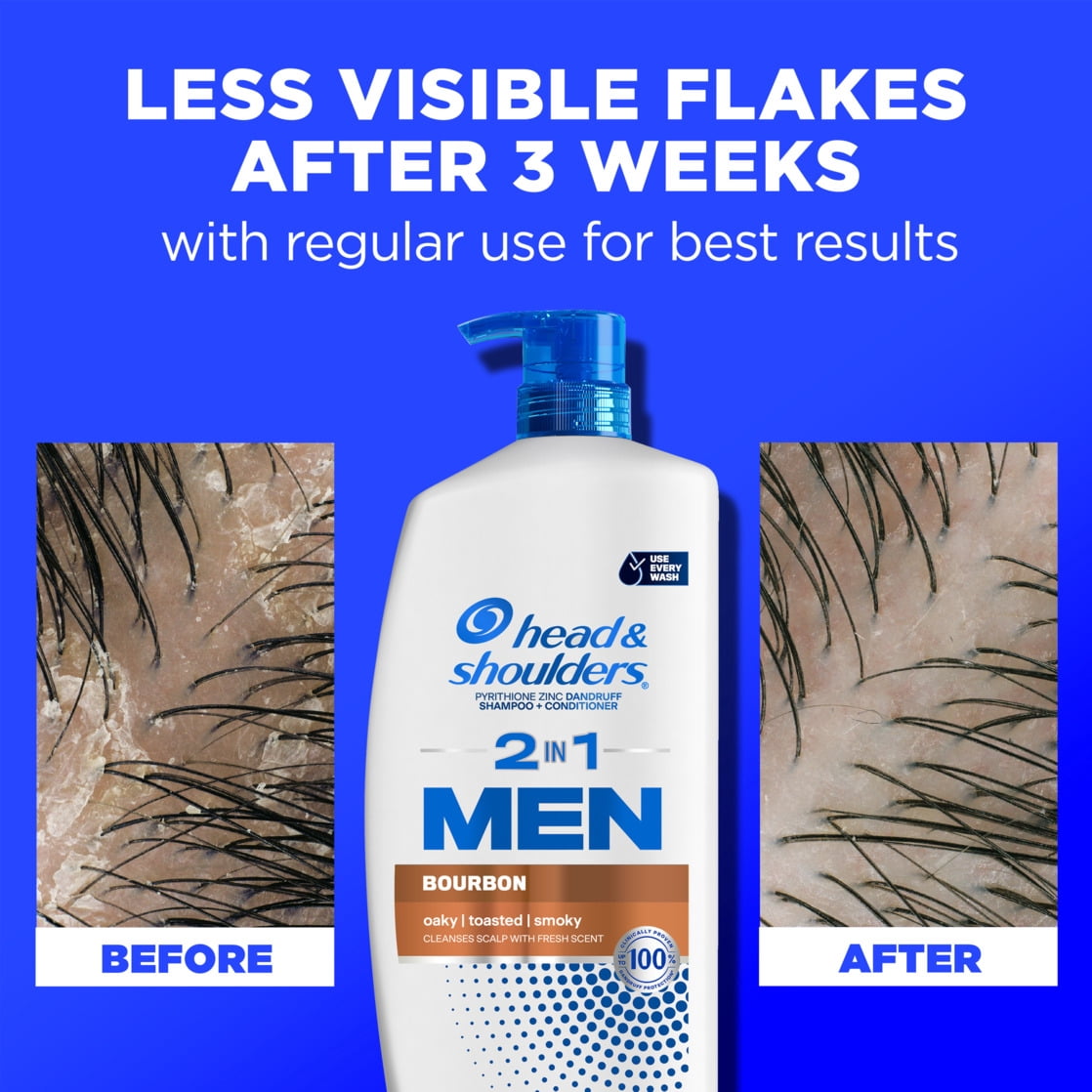Head and Shoulders Mens 2 in 1 Dandruff Shampoo and Conditioner, Anti-Dandruff Treatment, Bourbon for Daily Use, Paraben Free, 28.2 oz