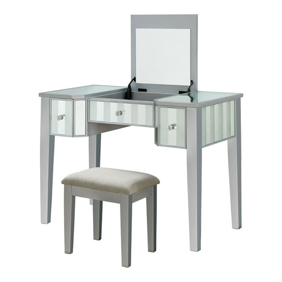 Furniture of America Modaz Wood Flip-Top 3-Piece Vanity Set in Silver