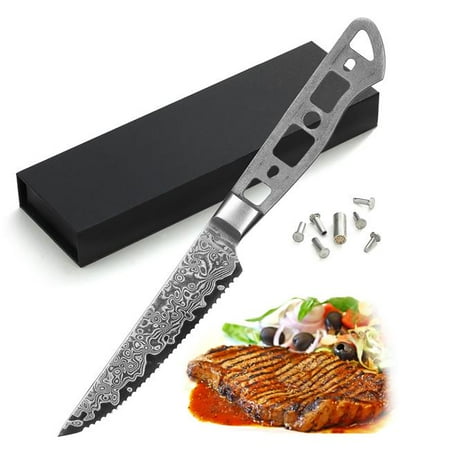 

Japanese Premium AUS-10 67 Layers Damascus Steel 4.5 in. Serrated Blade Steak Knife Blank No Logo Woodworking Project Kit