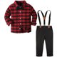 thumbnail image 1 of Conjuntos de Navidad para bebés, conjuntos de ropa Formal para niños, traje rojo verde a cuadros, conjunto de pantalones con tirantes para niños pequeños, 1 of 5
