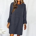thumbnail image 2 of Arlun Fall Winter Fuzzy Sweater Mini Dress Womens Long Sleeve Crew Neck Loose Comfort Knee Length Dresses Solid Color Simple Stylish Pullover Outfits Dark Gray XL, 2 of 5