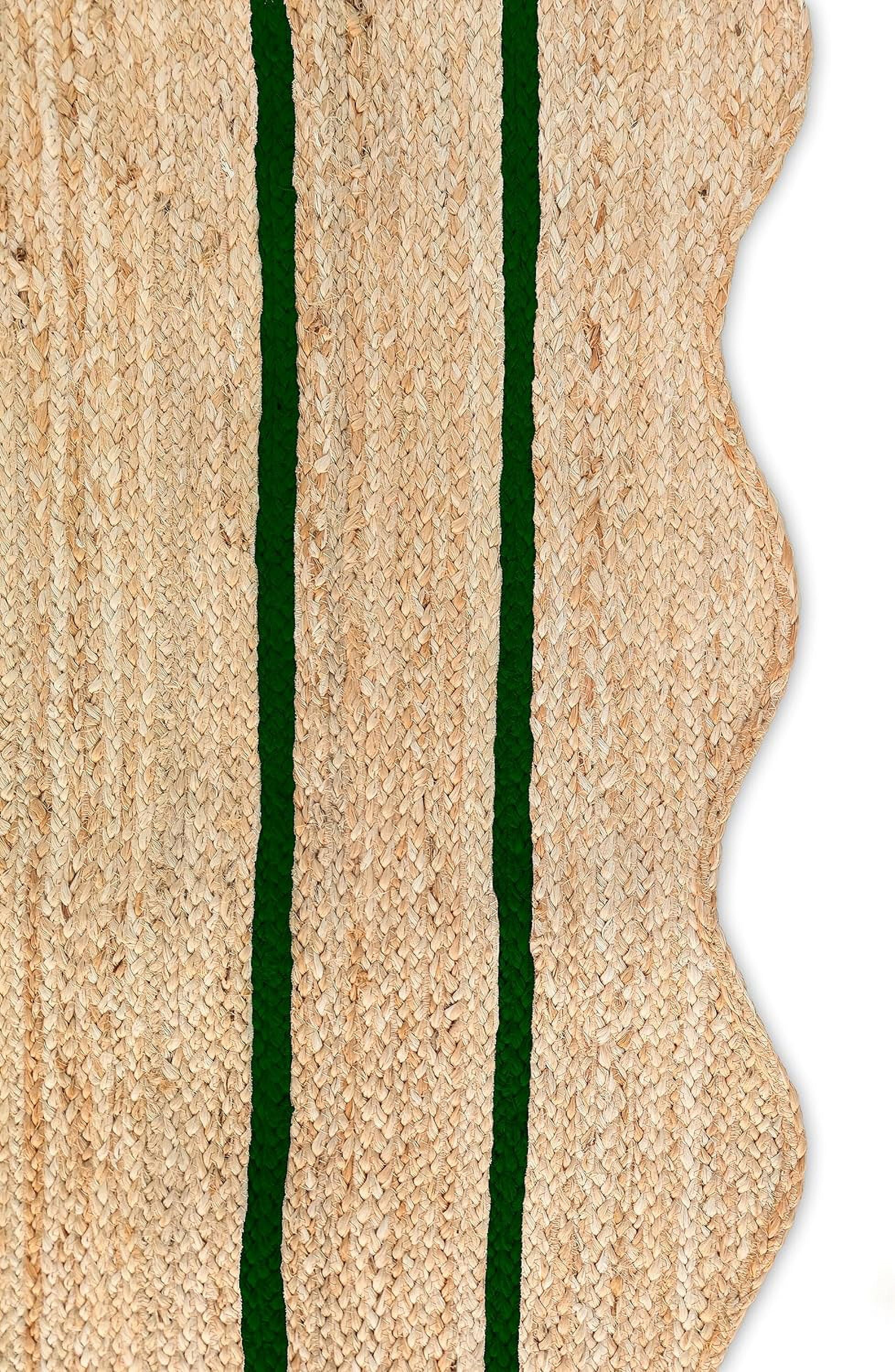 Weaving Village Wave Scalloped Natural Jute Rug Boho Jute Rug Entryway Runner Rug Farmhouse Scallop Rug, Green (2'6"x12')