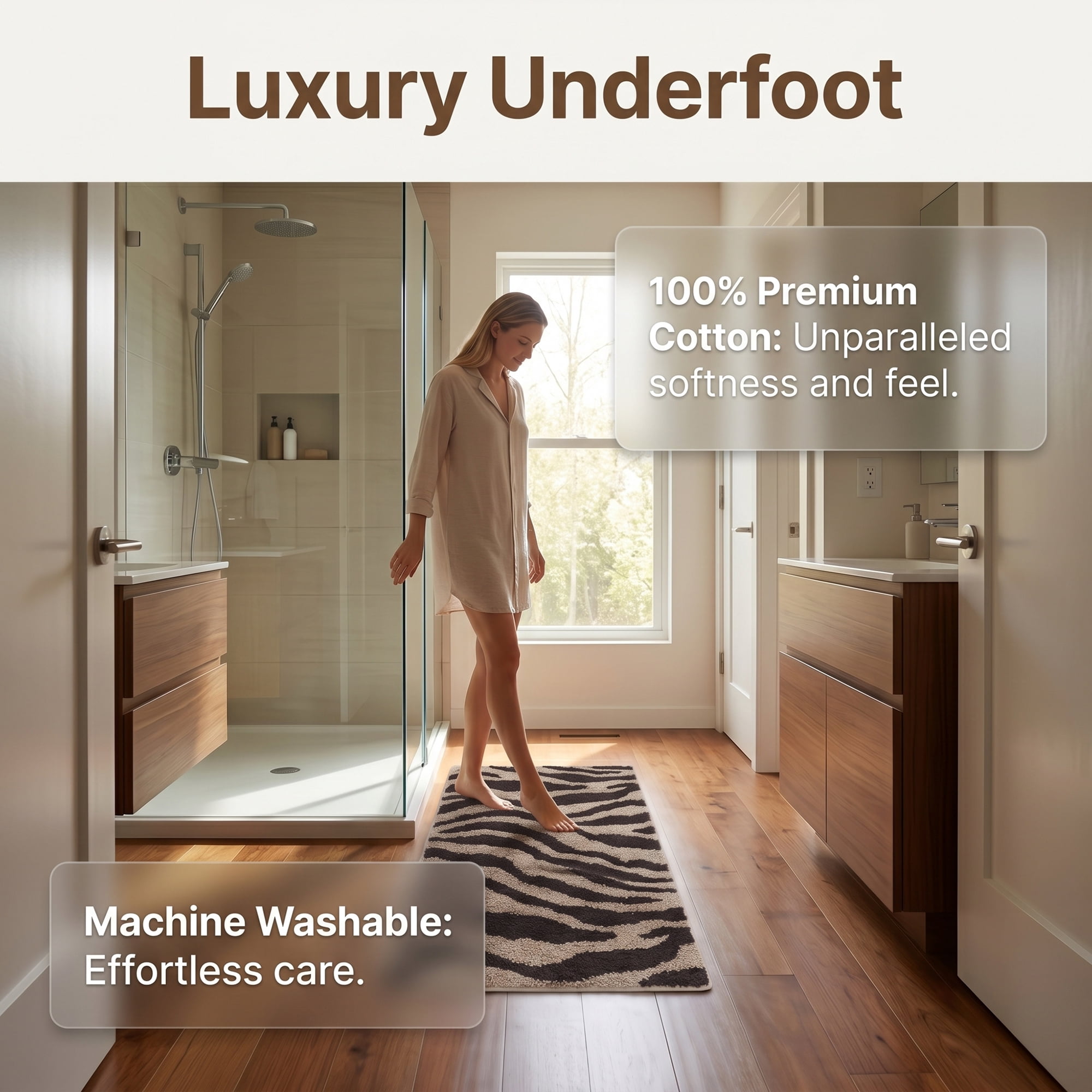 Unique Bargains Zebra Print Absorbent Non Slip Machine Washable Bath Mat Brown 32" x 20"