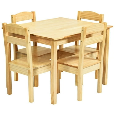 Barara King Toddler Table Chairs Set,Kids Play Table Set,5 pcs Kids Pine Wood Table Chair Set-Natural