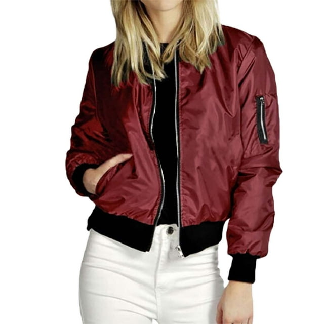 Liquidation! Uooqdmx Vestes pour Femmes Blouson Bomber Femme Automne Cardigan à Fermeture Éclair Nouveau Couleur Unie Veste Courte Mode Veste d'Automne Rouge G