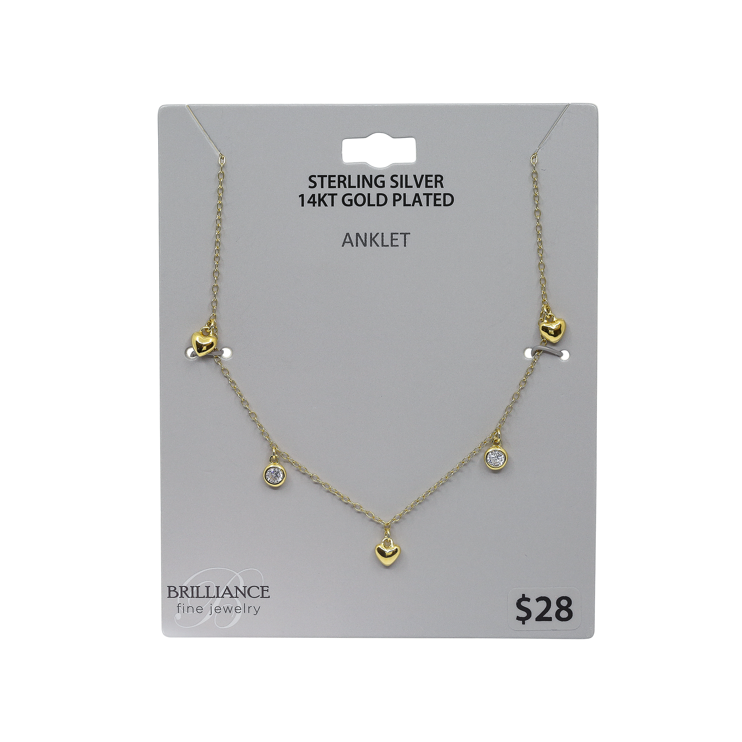 Brilliance Fine Jewelry Women's Simulated Diamond Anklet in 14KT Gold Plated Sterling Silver