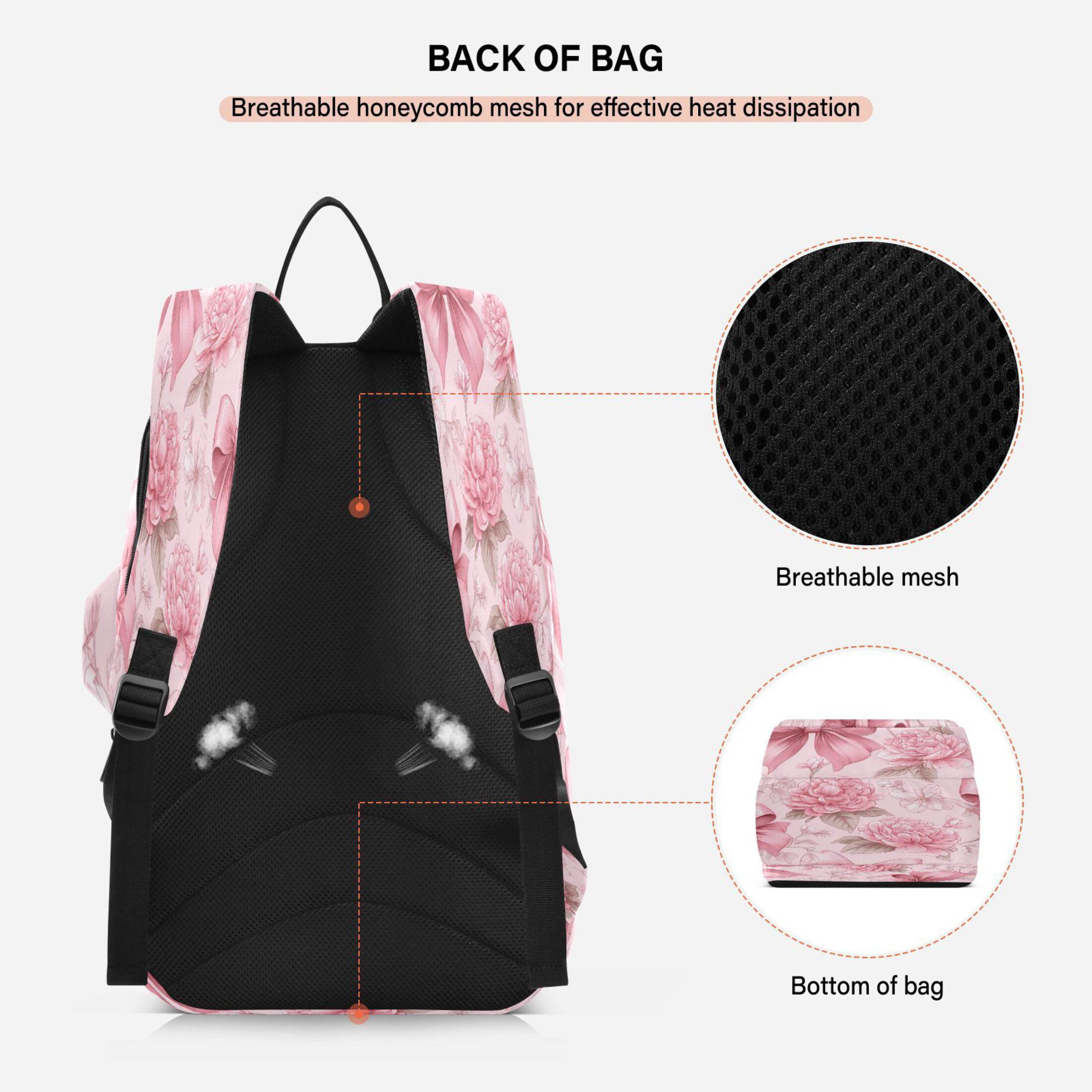 2 Racquet Holder Tennis Backpack Tennis Racket Covers Gym Bags Pink Bows and Peony Flowers