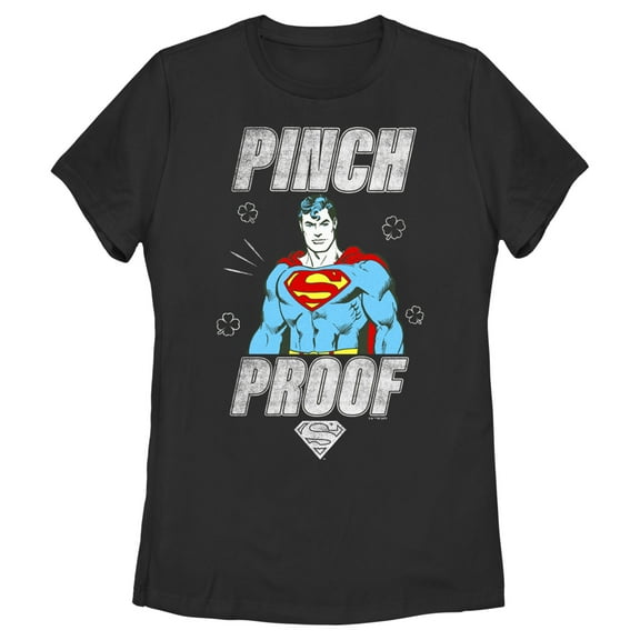 Women's Superman St. Patrick's Day Pinch Proof Man of Steel  Graphic Tee Black Medium