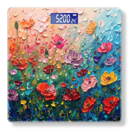 High Precision Body Weight Scale Smart Bathroom Scales with Large LCD Display(400lbs) Decorative for Bedroom-Colorful Wildflowers Texture Ombre Rainbow Colors